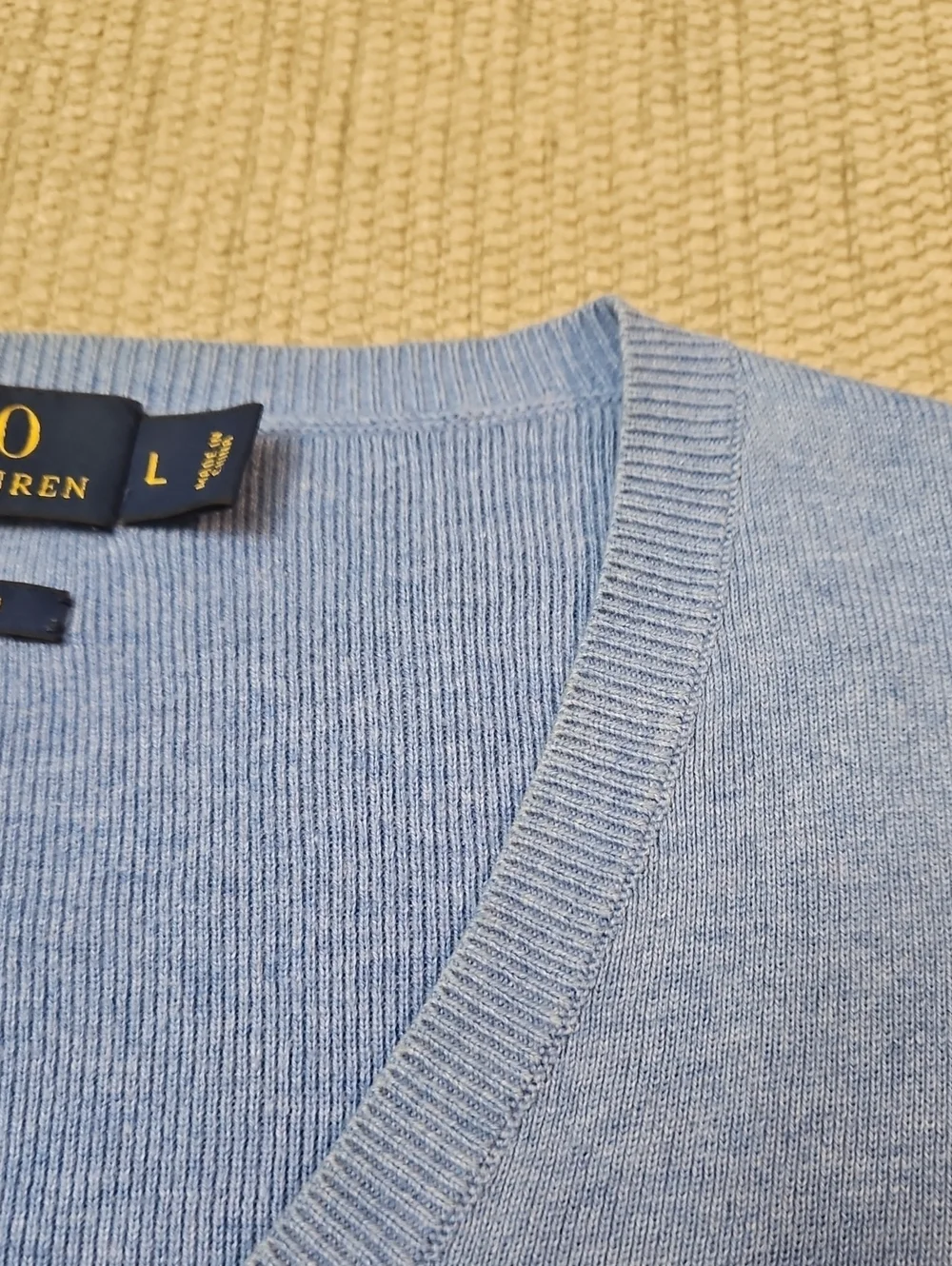 Polo Ralph Lauren Light Blue V-Neck Sweater Men's Large Cotton READ